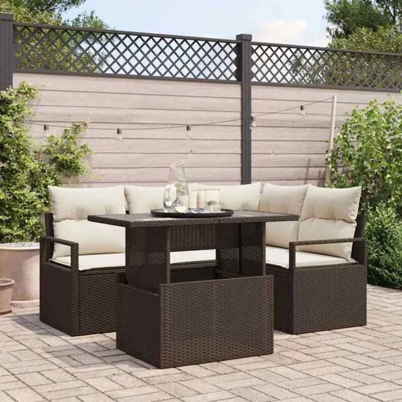 vidaXL Garten-Sofa-Set aus Poly-Rattan mit Speicherfunktion, 5-teilig, Braun - Bild 1