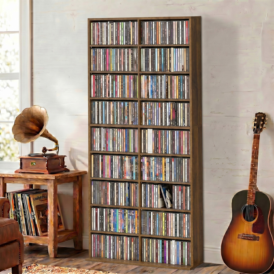 HOMCOM Multimedia-Regal zur CD- und DVD-Aufbewahrung in Dunkelbraun mit 14 verstellbaren Einlegeböden, B/T/H: 78,5 x 24 x 175 cm - Bild 2
