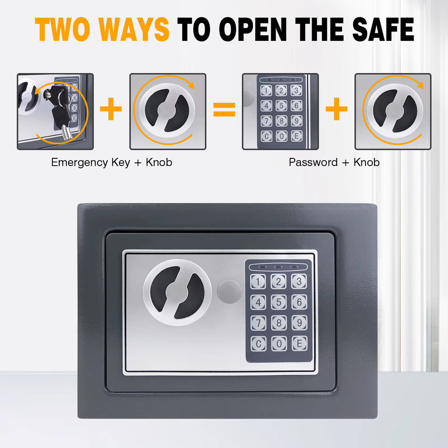 DayPlus Digitaler Safe mit elektronischem Schloss und Notschlüsseln, 4,6 l, Stahlgehäuse, Wand- oder Bodenmontage - Bild 4