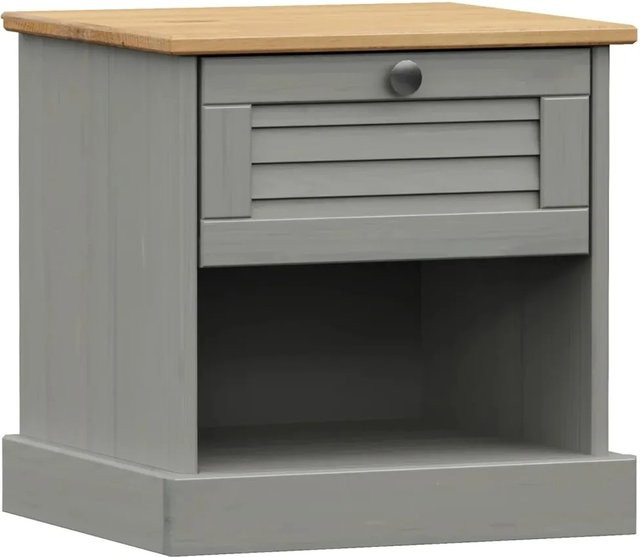 vidaXL Nachttisch VIGO in Grau aus massivem Kiefernholz mit Jalousie-Design, B/T/H: 42 x 35 x 40 cm - Bild 1