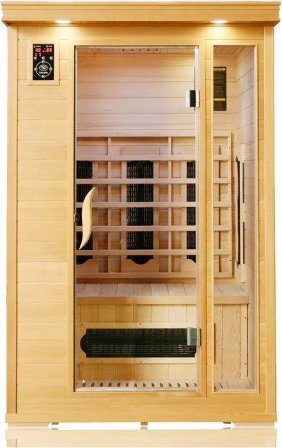 Dewello Infrarotkabine WINDSOR Infrarotsauna aus Kiefer Holz in Braun für 1 Person mit 5 Keramikstrahlern und Bodenstrahlern B/T: 120 x 100 cm - Bild 1