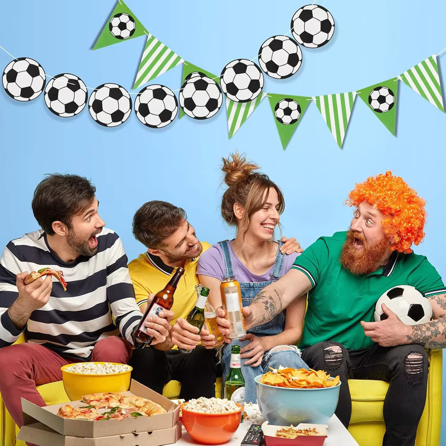 AFYPRTY Fußball-Partybanner Papiergirlande mit Fußballmuster in Grün Weiß und Schwarz für deine Geburtstagsfeier - Bild 2