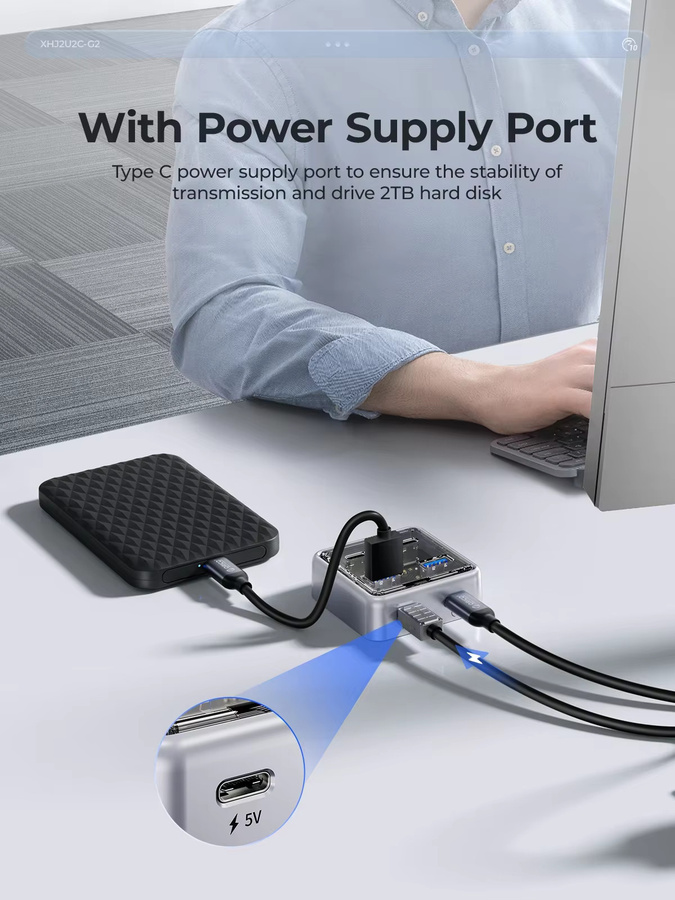ORICO USB 3.2 Hub aus Metall mit 2 USB-A und 2 USB-C Anschlüssen, 10Gbps, Silber - Bild 3