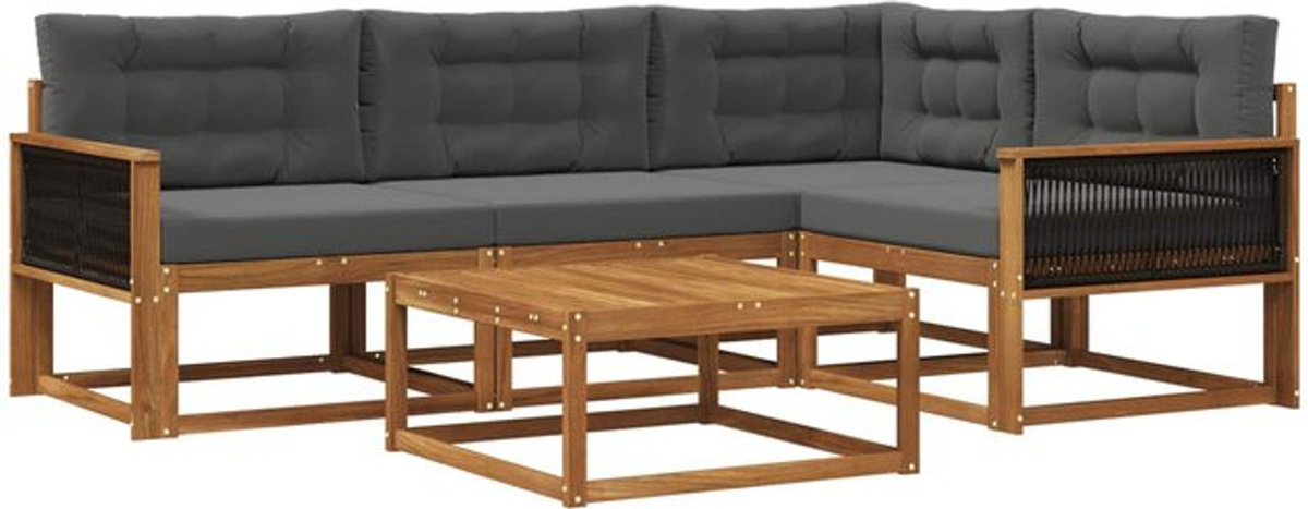 Modernes Outdoor-Sofagarnitur Set aus Akazie mit 5-teiligen Kissen von vidaXL in Natur und Anthrazit - Bild 1