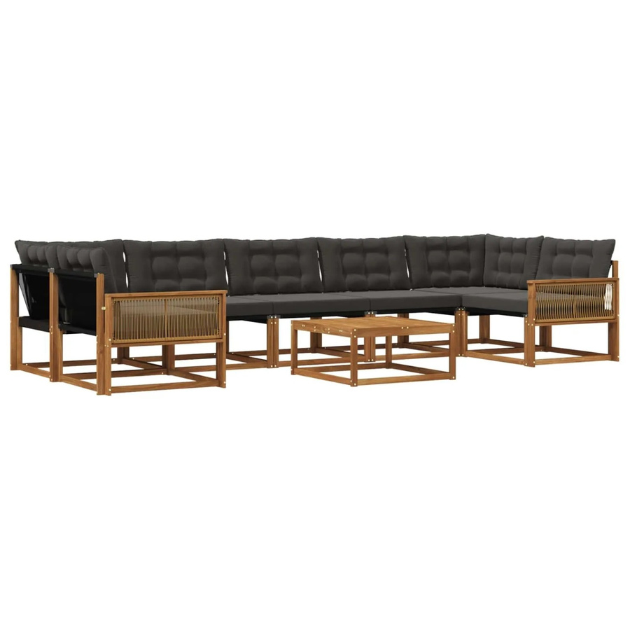 vidaXL Outdoor-Sofagarnitur L-Form aus Akazienholz und Textilene mit 8 Kissen in Natur und Schwarz - Bild 2