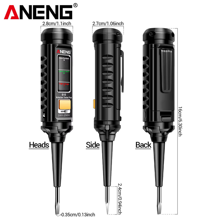 ANENG B15 Induktions-Tester mit Licht zur AC-Spannungserkennung, Schwarz - Bild 5