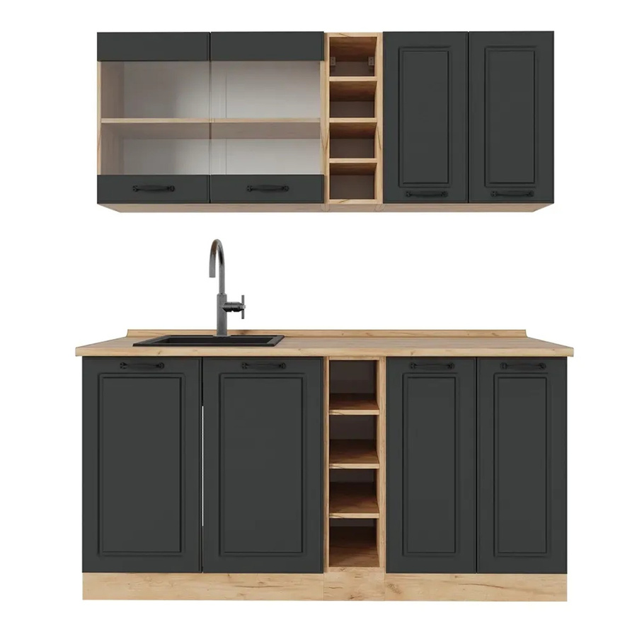 Vicco R-Line Singleküche Landhausstil in Anthrazit und Eiche mit mattem Finish, Breite: 160 cm - Bild 2