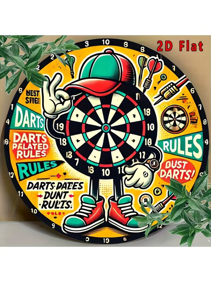 Potdemiel Rundes Wandkunstschild Dart-Regeln im Vintage-Stil aus Metall, Mehrfarbig, Durchmesser: 20 cm - Bild 7