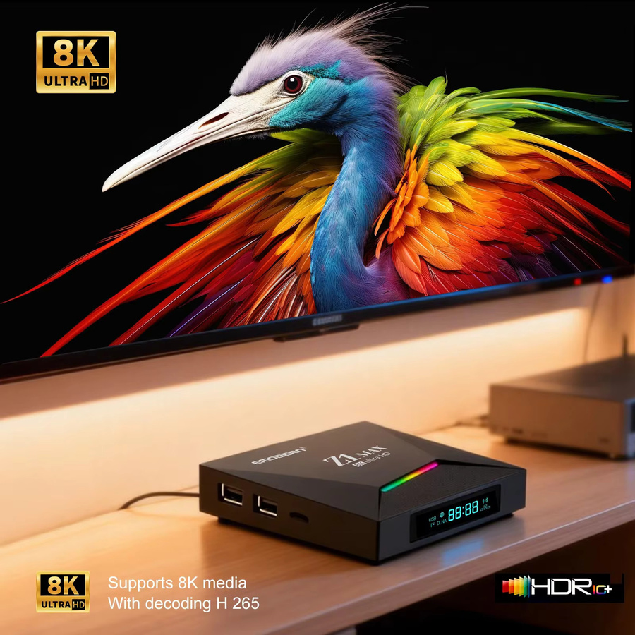 CLIBABIQBOX Z1 Max TV-Box Android 15 Media Streamer mit Allwinner H618 Quad-Core, 4G, 5G Dual-WLAN, Bluetooth 5.0, HD 8K 4K Unterstützung, Schwarz - Bild 4