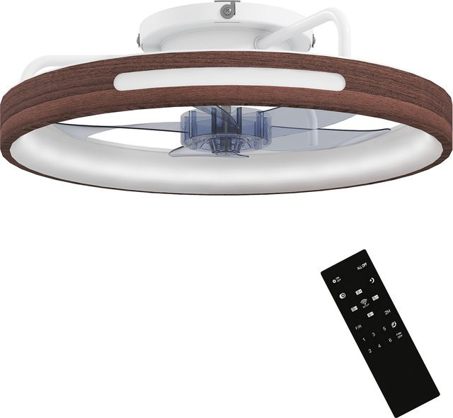HOMCOM Deckenventilator mit LED-Licht in Teak, reversibler DC-Motor, leiser Ventilator mit Fernbedienung, 6 Geschwindigkeiten, 3 Lichtfarben und Timer, Durchmesser: 49 cm - Bild 1