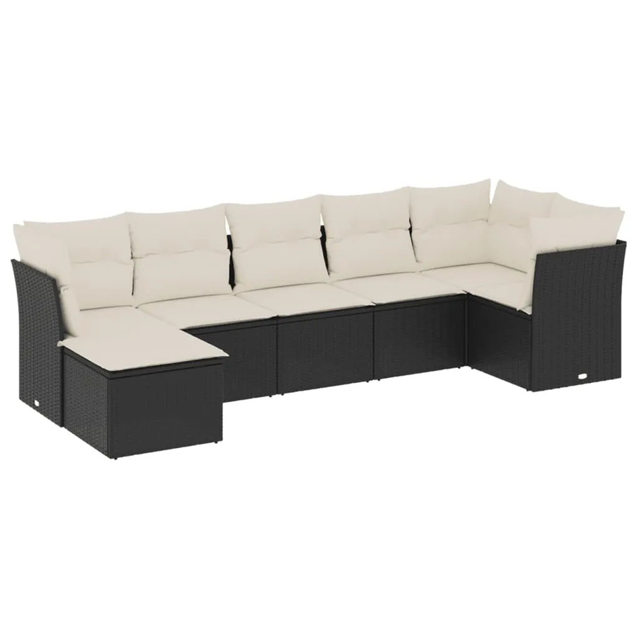 vidaXL 7-teilige Garten-Sofagarnitur in L-Form aus Poly-Rattan und pulverbeschichtetem Stahl in Schwarz mit Kissen und Stauraum - Bild 2