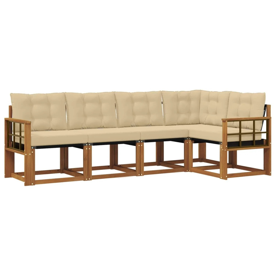 vidaXL Outdoor-Sofagarnitur 5-teilig aus massivem Akazienholz mit Textilene und Kissen in Natur-Beige - Bild 2