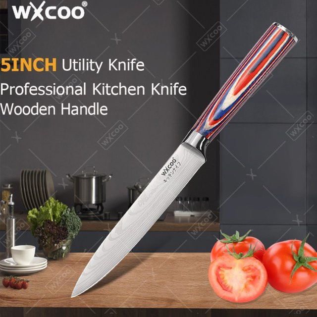 WXCOO Allzweckmesser aus Kohlenstoff-Edelstahl mit Holzgriff in Braun und Multicolour, Klingenlänge: 12,7 cm - Bild 1