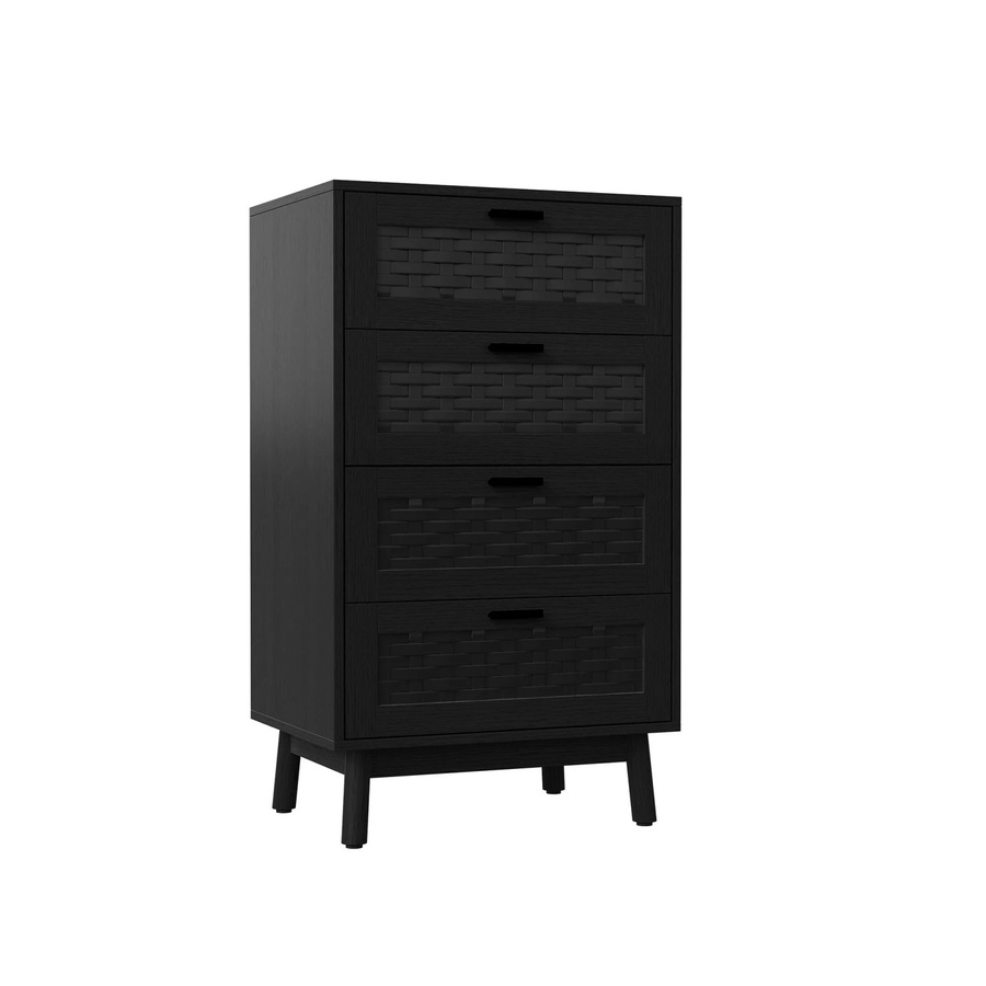 PXloue Kommode aus Holz mit 4 Schubladen in Rattanoptik, Schwarz, B/T/H: 55 x 39 x 95 cm - Bild 2