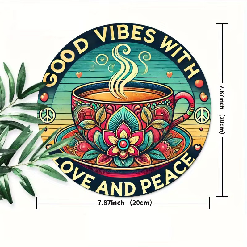 Potdemiel Vintage-Dekorschild Good Vibes Only aus Metall in Multicolour mit floralem Design, Durchmesser: 20 cm - Bild 2