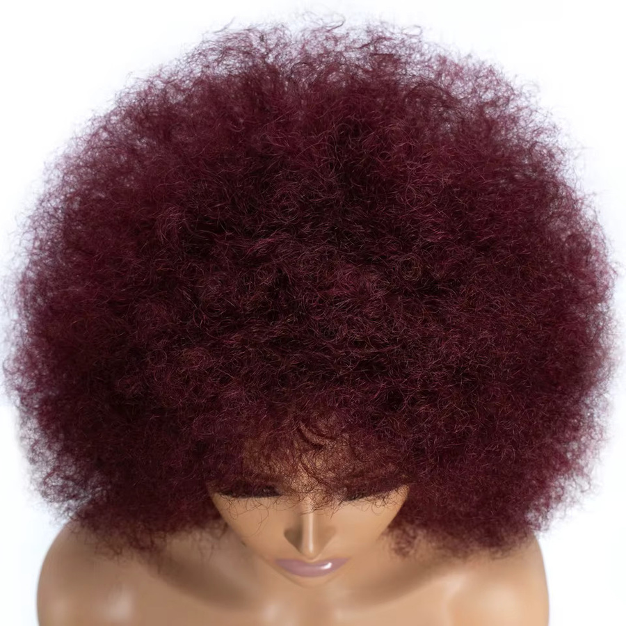 Lekker Burg Red Afro Kinky Wave Bob Echthaar-Perücke, Damen - Bild 3