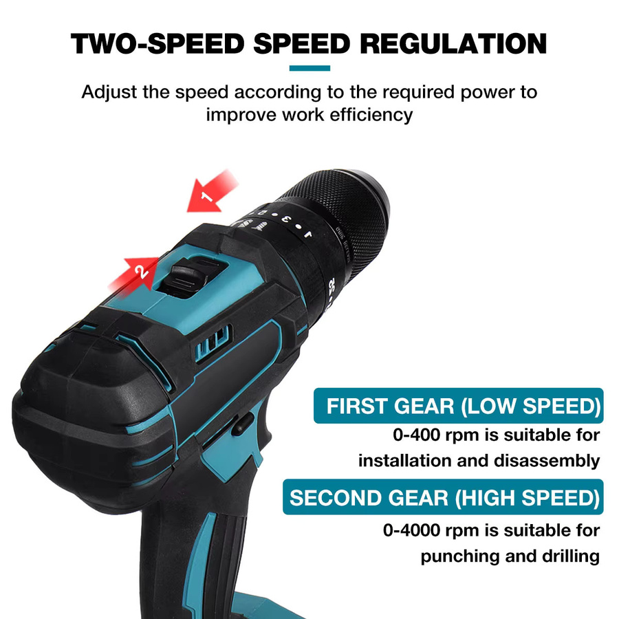 3 in 1 Elektrischer Schlagbohrschrauber mit 520 Nm Drehmoment und 10 mm Spannfutter für Makita 18 V Akku, Flachbohrhammer mit 4000 U/min - Bild 5