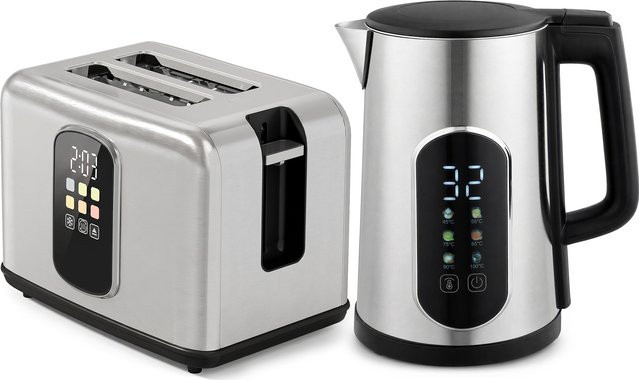 HOMCOM Frühstücksset aus Edelstahl in Silber mit 2200 W Wasserkocher (1,5 l) und 2-Scheiben-Toaster - Bild 1