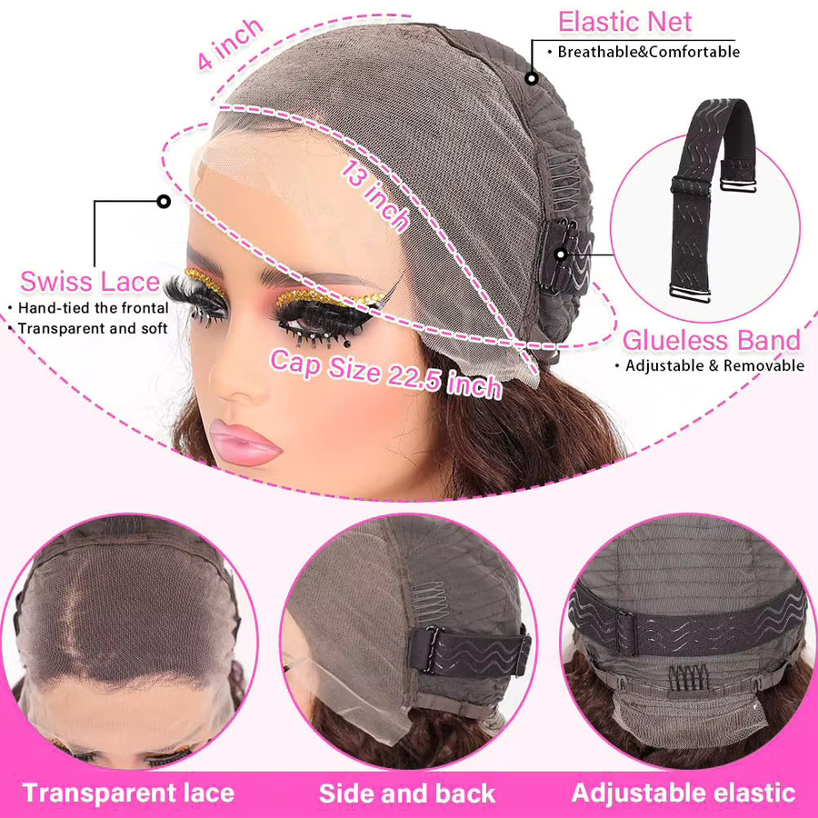 xbeauty Bob-Perücke, 100 % Echthaar, gewellt, schokoladenbraun, 13 x 4 Spitzenfront - Bild 6