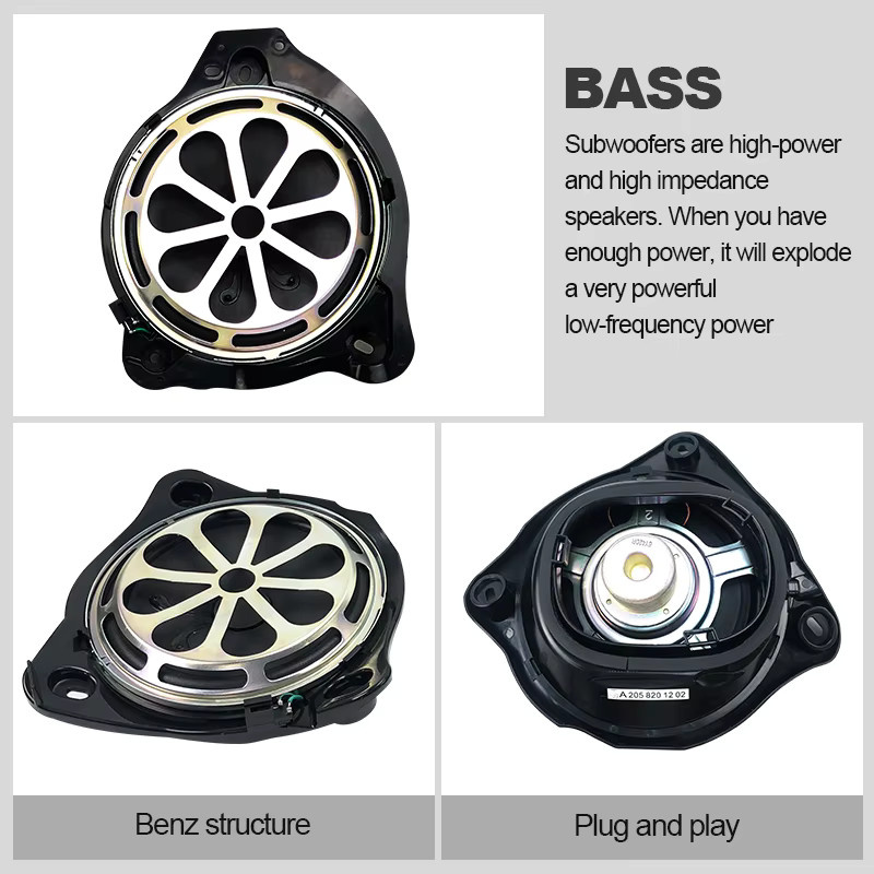 ALOONGACARR Auto-Subwoofer-Lautsprecher mit Hochtöner, Basshorn und Audio-Mitteltöner für Mercedes Benz C W205, GLC X253 und E W213 Serie, Schwarz - Bild 4