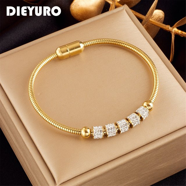 DIEYURO Armband, 316L Edelstahl, Gold Farbe, Strass, Perlen, Damen - Bild 1