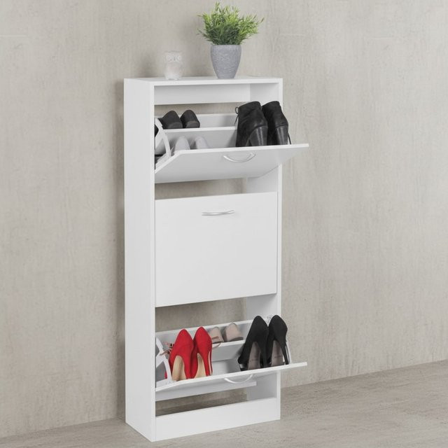 KADIMA DESIGN Schuhschrank mit 3 Fächern für 18 Paar Schuhe, Weiß, B/H/T: 50 x 125 x 24 cm - Bild 1