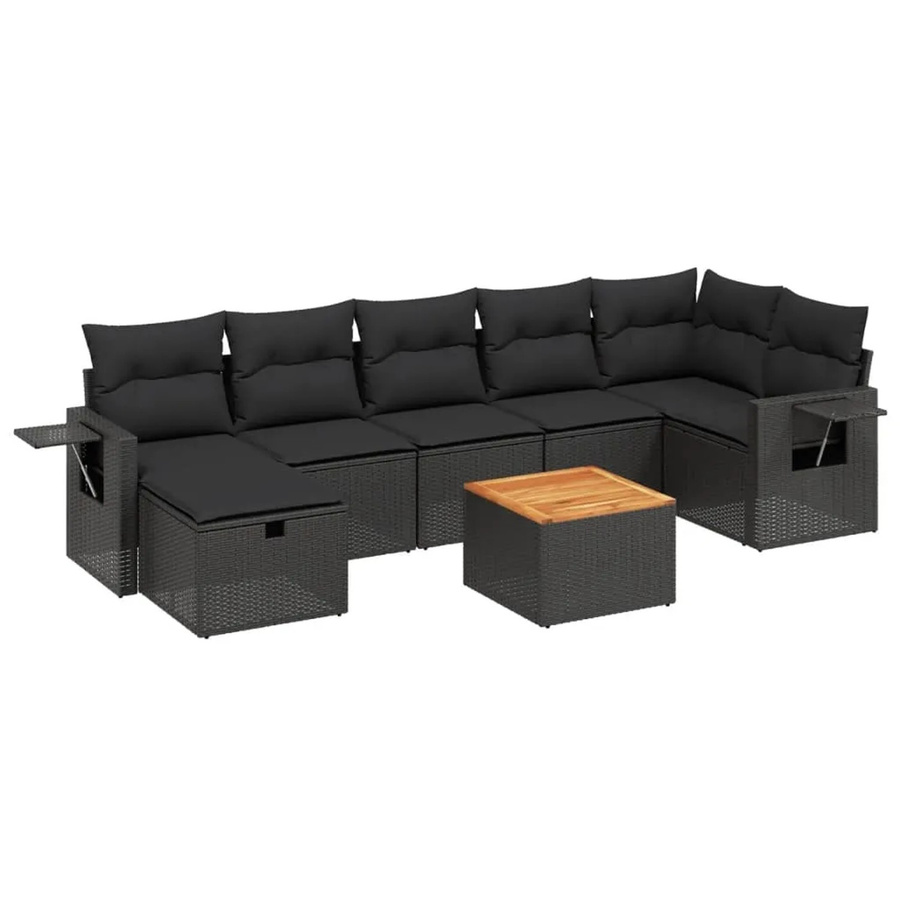 vidaXL 8-tlg Garten-Sofagarnitur aus Poly-Rattan und Akazienholz in Schwarz mit Kissen - Bild 2
