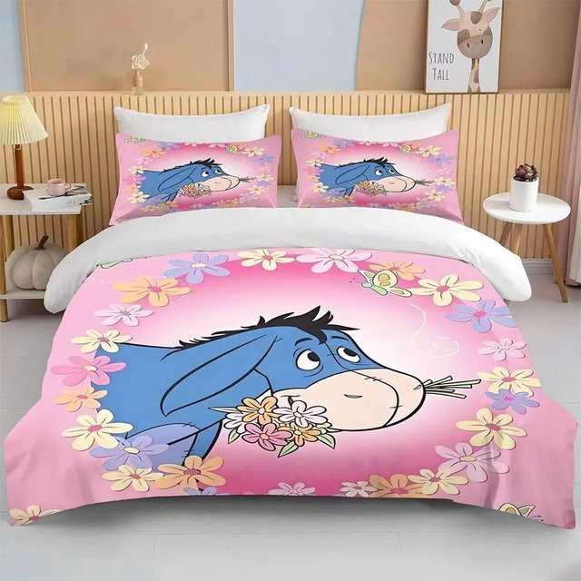 Winnie Puuh Bär Bettwäsche-Set aus Mikrofaser in Pink, 2-3-teilig mit Bettbezug und Kissenbezug, US Queen Größe, B/H: 228 x 228 cm - Bild 1