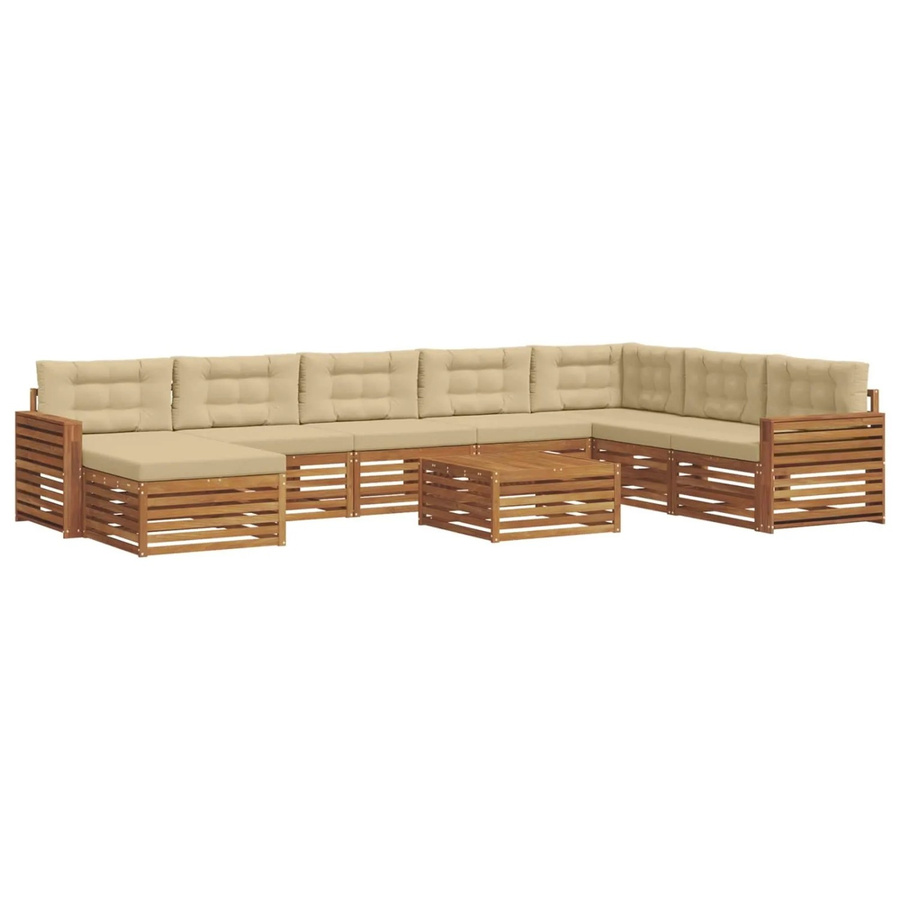 vidaXL Sofagarnitur 9-teilig aus Akazie Massivholz in Natur und Beige mit Polsterkissen und Armlehnen in U-Form - Bild 2