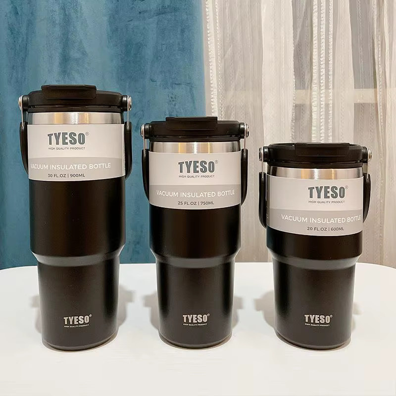 Tyeso Thermosflasche aus Edelstahl in Schwarz, isolierter Doppelwand-Becher für Heiß- und Kaltgetränke - Bild 1