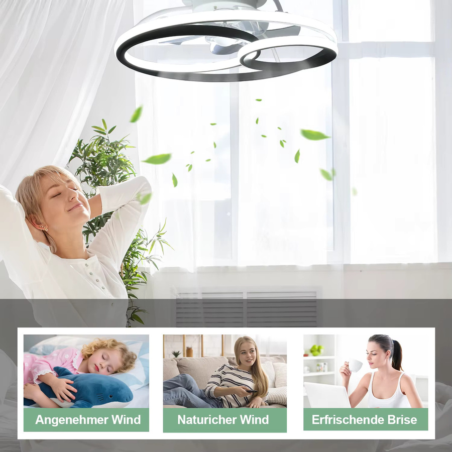 Oyajia Deckenventilator mit LED-Licht in Weiß, dimmbar mit Fernbedienung, moderner Ring-Deckenventilator aus Aluminium für Wohnzimmer, Schlafzimmer und Küche - Bild 3