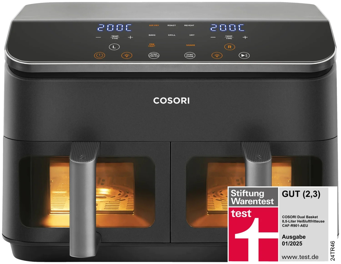 COSORI Heißluftfritteuse Dual Basket CAF-R901-AEUR mit Digitalanzeige, Schwarz, 8,5 Liter - Bild 2