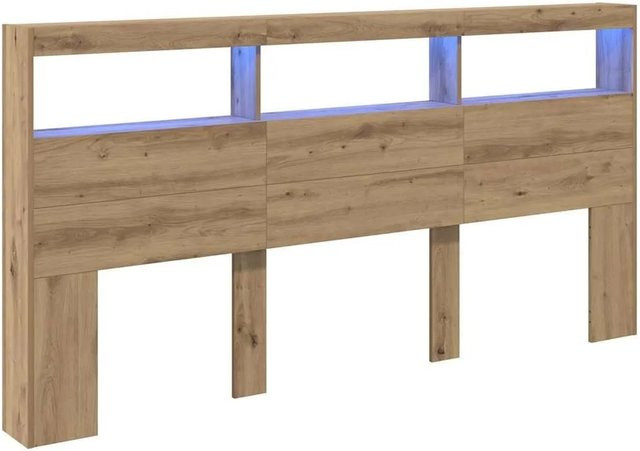 vidaXL Kopfteil Artisan-Eiche mit integrierter Beleuchtung und USB-Ladeanschluss, Farbe: Braun, B/T/H: 200 x 17 x 102 cm - Bild 1