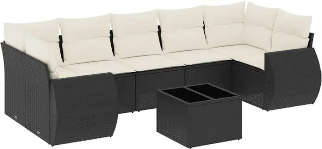 vidaXL 8-teilige Garten-Sofagarnitur aus Polyrattan in Schwarz mit Kissen und Couchtisch - Bild 1