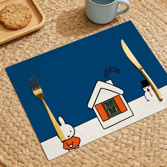 Miffy Kawaii Tischsets aus Leinen in Blau für Cafés und Picknicks - Bild 1