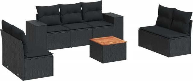 vidaXL 8-tlg. Garten-Sofagarnitur in U-Form aus Polyrattan mit Kissen und Tisch in Schwarz - Bild 1