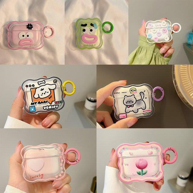 Schutzhülle mit Cartoon-Blumen-Design für Apple AirPods 1, 2, 3 und Pro inklusive Schlüsselring in Grün - Bild 1