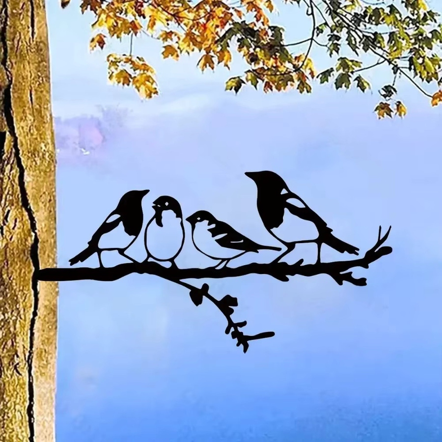 CIFBUY Metallvögel auf einem Ast als Stahlsilhouette zur Außendekoration in Schwarz - Bild 4
