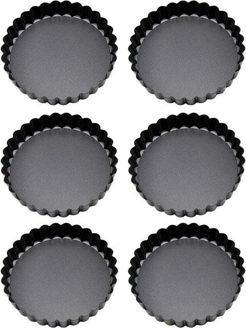 6er Set mfySpace Tarteformen aus Karbonstahl mit abnehmbarem Boden und Antihaftbeschichtung, rund, schwarz/grau - Bild 1
