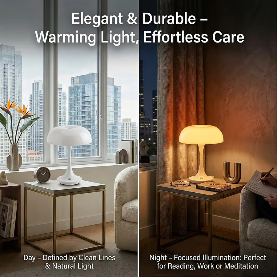 Leclstar Pilzlampe LED-Nachtlicht in Orange und Weiß mit USB-Aufladung, dimmbarer Touch-Steuerung und CCT-Funktion für dein Schlafzimmer - Bild 1