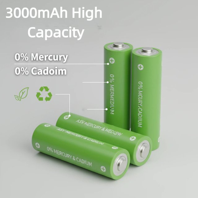 Koonenda AA Ni-MH Akku 1,5 V mit 3000 mAh in Grün für Computer, Spielzeug und elektronische Geräte - Bild 1