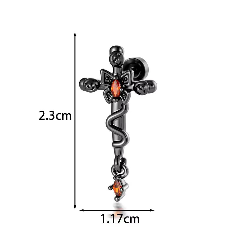 Mling Ohrstecker, Schwarze Schlangen-Kreuz, Titan, Zirkonia - Bild 3