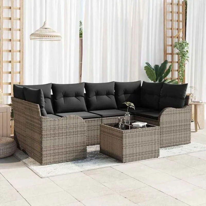 Vidaxl Garten-Sofa-Set aus 7 Teilen in Grau, modernes Polyrattan-Loungemöbel-Set mit Stahlgestell, B/T/H: 55 x 55 x 37 cm - Bild 1