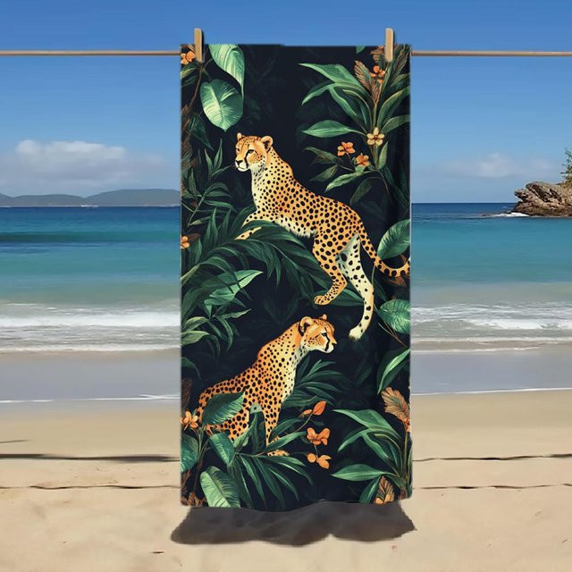 Dalangpa Mikrofaser-Strandtuch mit floralem Leopardenmuster in Grün und Weiß, Breite: 40 cm, Höhe: 60 cm - Bild 1