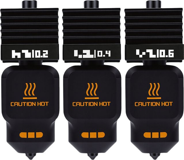 3-teiliges Hotend-Set für Bambu Lab P2S H2D H2S H2C 3D-Drucker mit Düsen in 0,2mm, 0,4mm und 0,6mm sowie Silikonabdeckungen in Schwarz - Bild 1