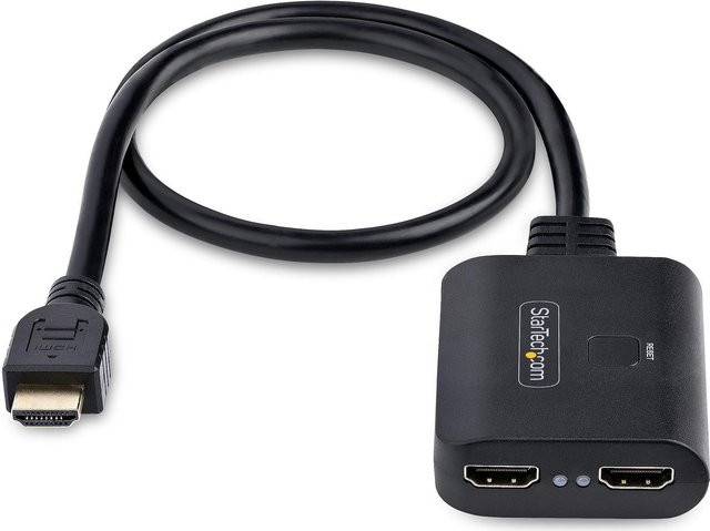 StarTech.com 2-Port HDMI Splitter 4K 60Hz HDMI 2.0 mit HDR/HDCP und integriertem 50 cm HDMI Kabel in Schwarz - Bild 1