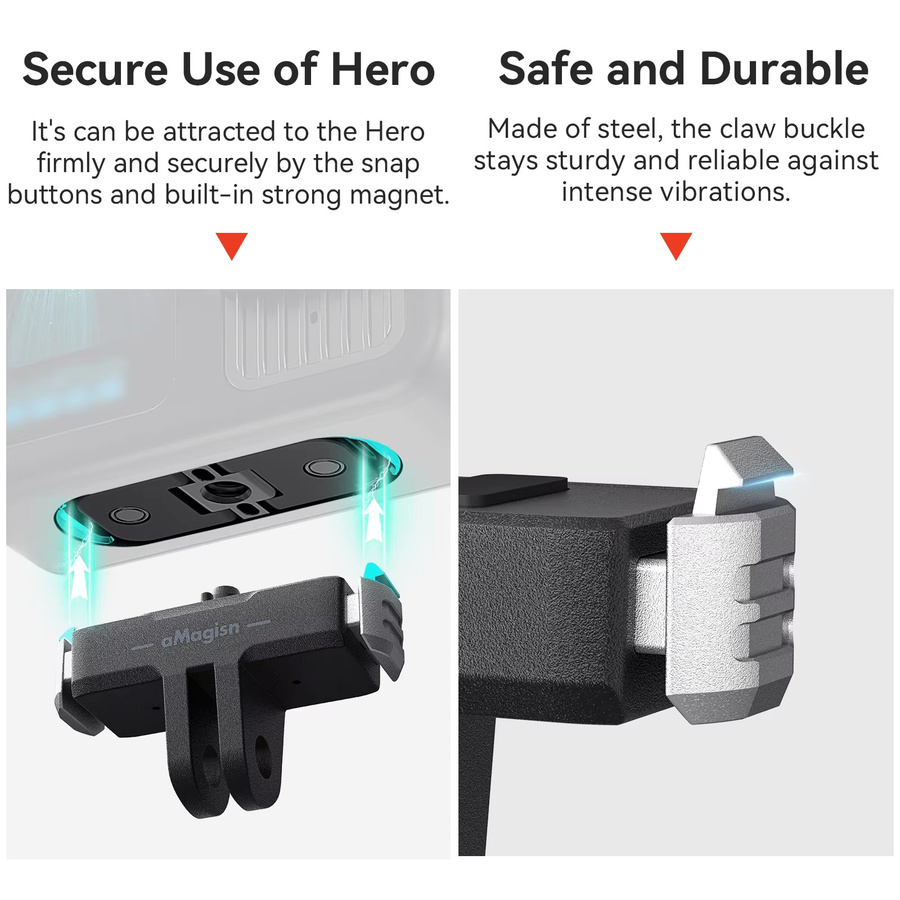 Magnetische Schnellwechselhalterung für GoPro Hero13 mit 2-poliger Halterung und Kunststoffadapter in Schwarz - Bild 4