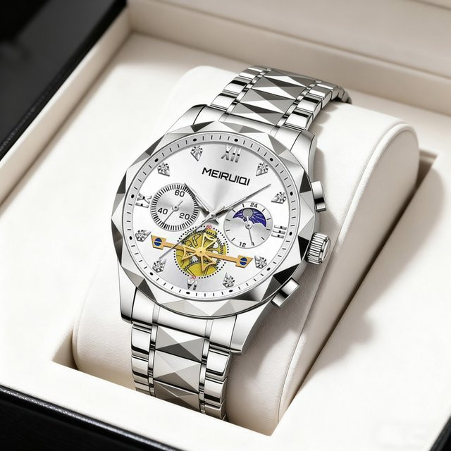 MEIRUIQI Armbanduhr Quarz, Edelstahl, Silber, Herren - Bild 1