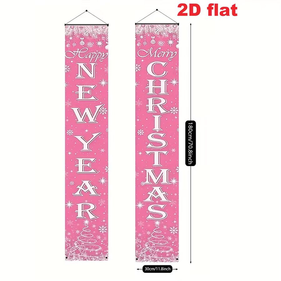 VIKAMA Doppelthema 2D Flachbanner Couplet für Neujahr und Weihnachten, Rosa, B/H: 30 x 30 cm - Bild 4