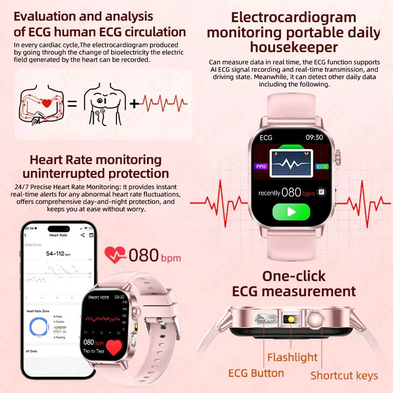 LIGE Smartwatch mit EKG und PPG für Damen und Herren in Beige oder Pink mit Bluetooth-Anruffunktion, Herzfrequenzmessung und KI-Sprachsteuerung - Bild 4